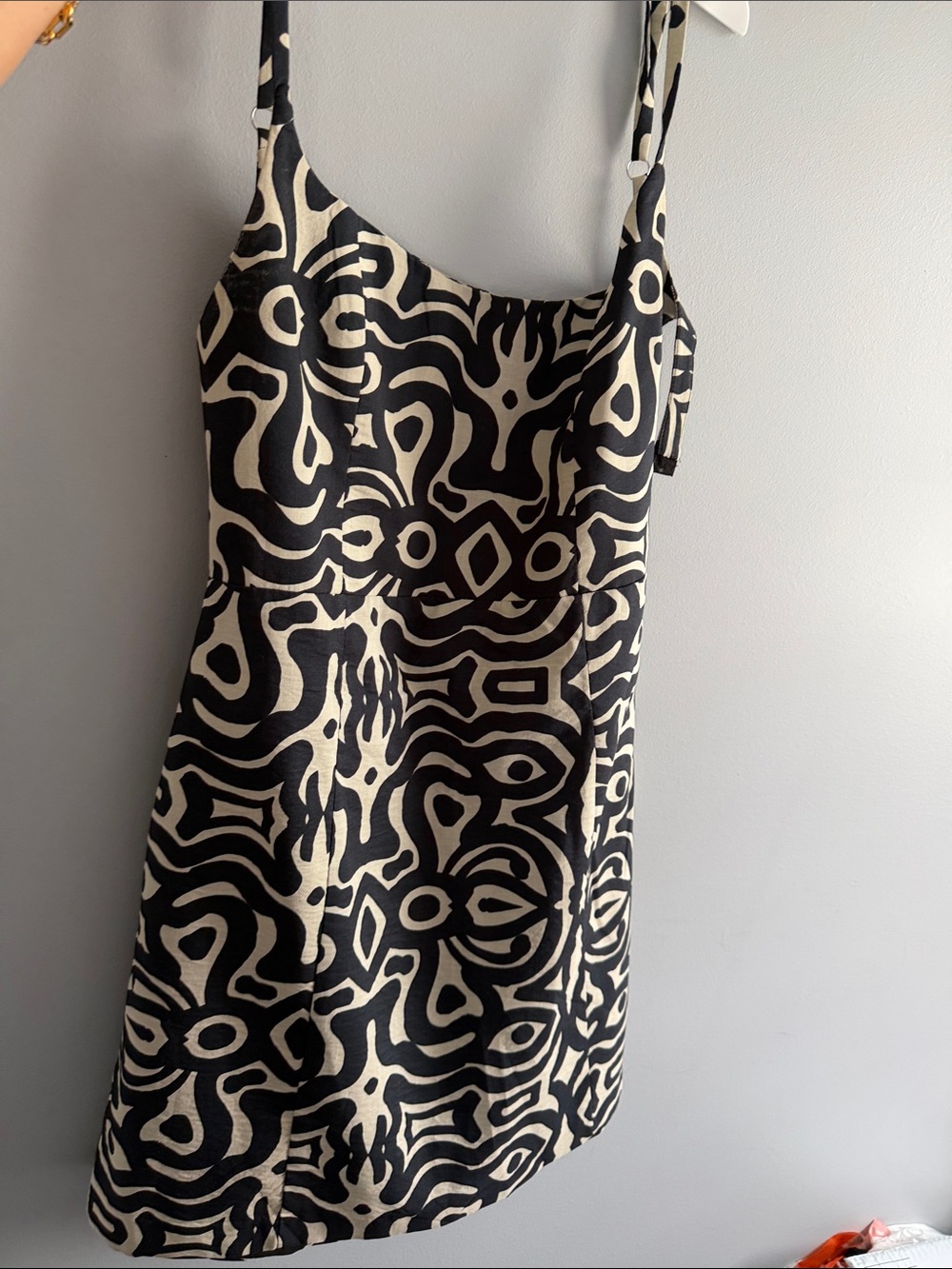 Zara Black and Cream Abstract Slip Dress